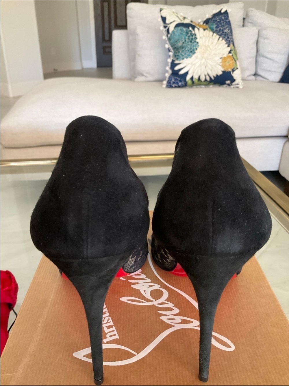 Christian Louboutin Dorissima 100 black lace and suede heels, 39.5 - Picture 8 of 10